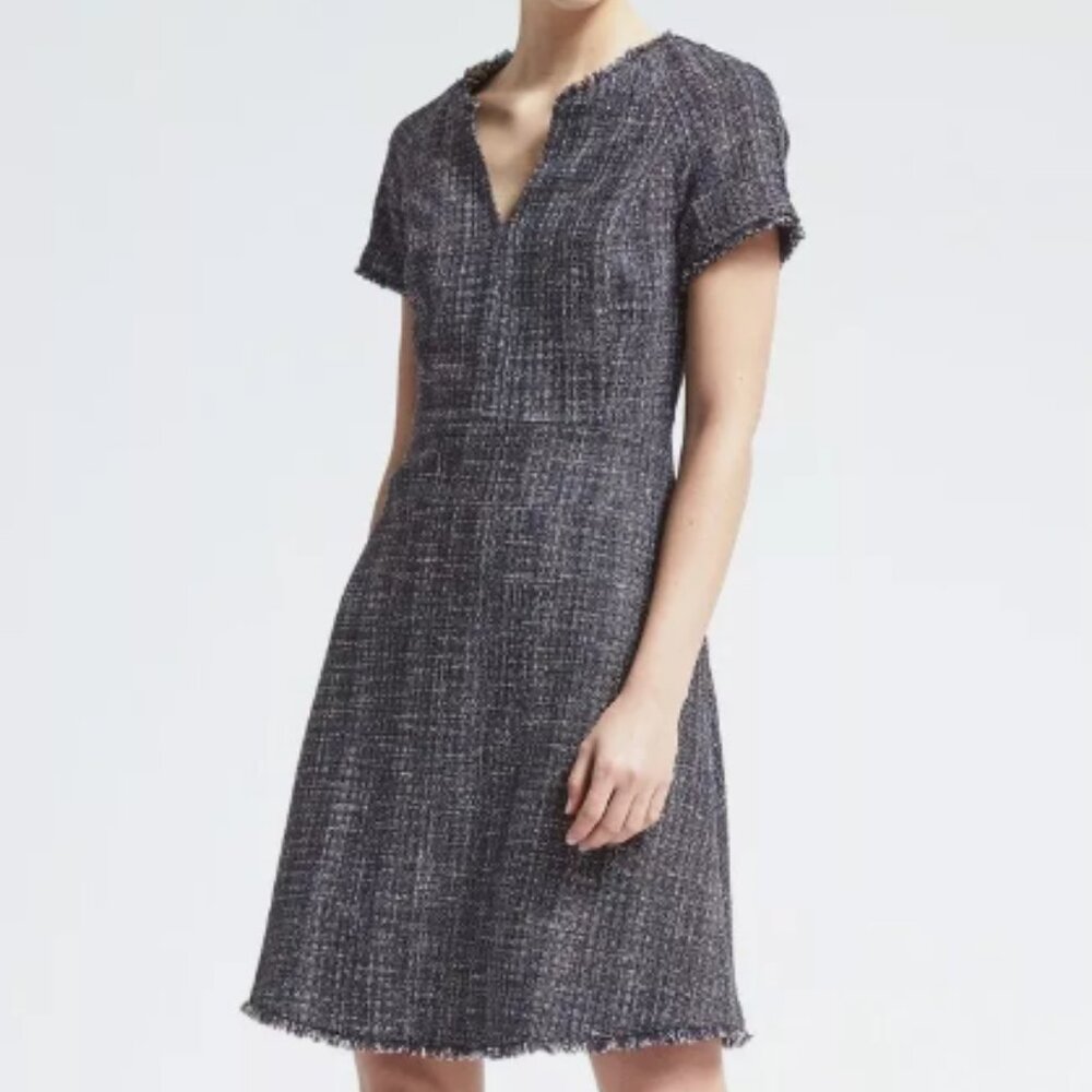 Banana Republic Gray Tweed Midi Dress